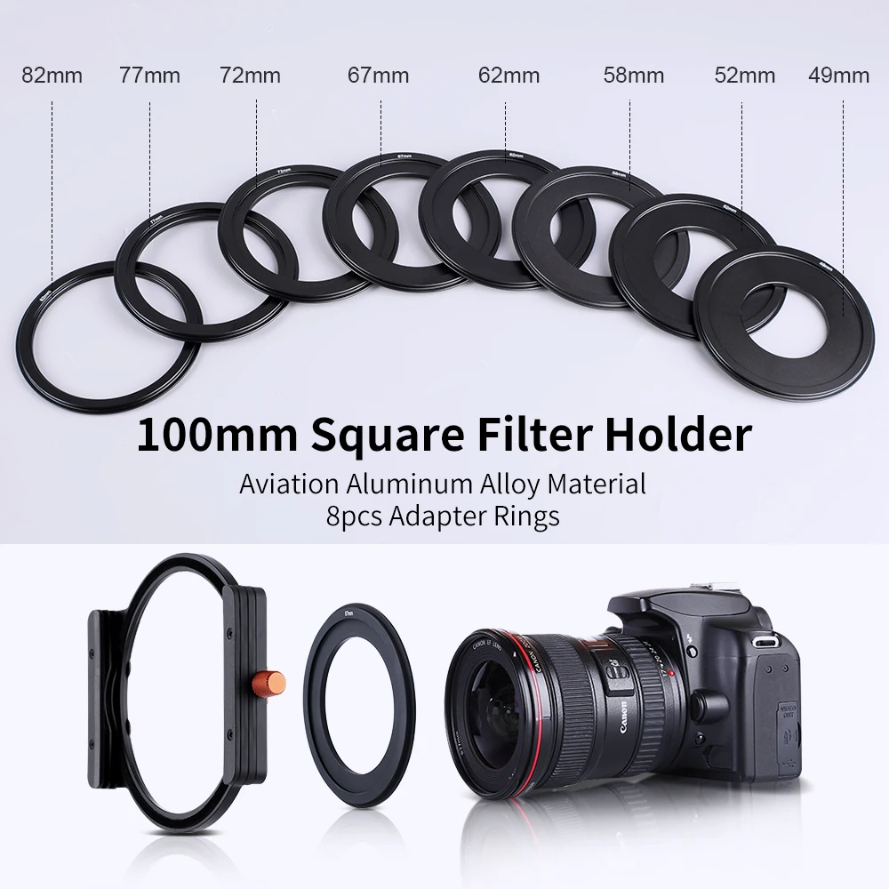 K&F Concept Aluminum Metal Square Filter adapter Holder 100mm can install 2 Square Filters for 49/52/58/62/67/72/77/82mm Adapter