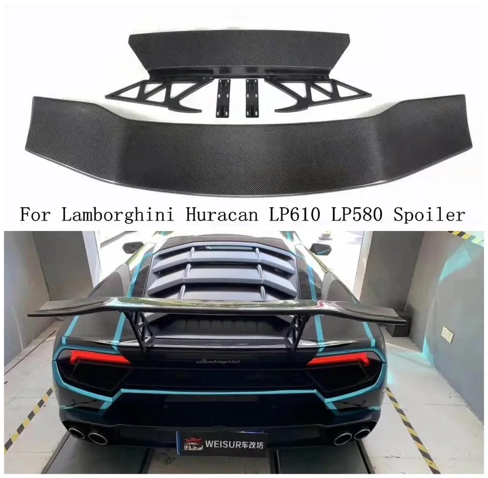 DMC Style Carbon Fiber Car Rear Wing Trunk Lip Spoilers Fits For Lamborghini Huracan LP610 LP580 Spoiler 2016 2017 2018 2019