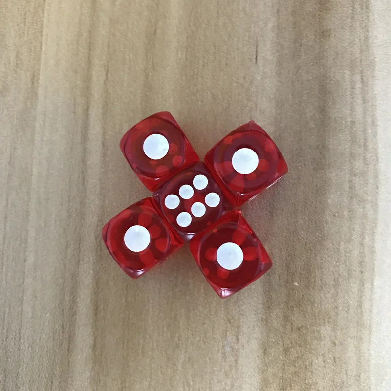 10Pcs/Lot Quality 12mm Acrylic Transparent Red Dice White Point Dice Hexahedron Fillet Entertainment Bar KTV Dice Set Board Game