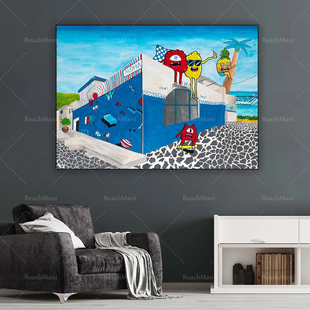 Color wall decoration posters, urban wall art popular graffiti patterns, color artwork, Israeli art, Tel Aviv decorative posters