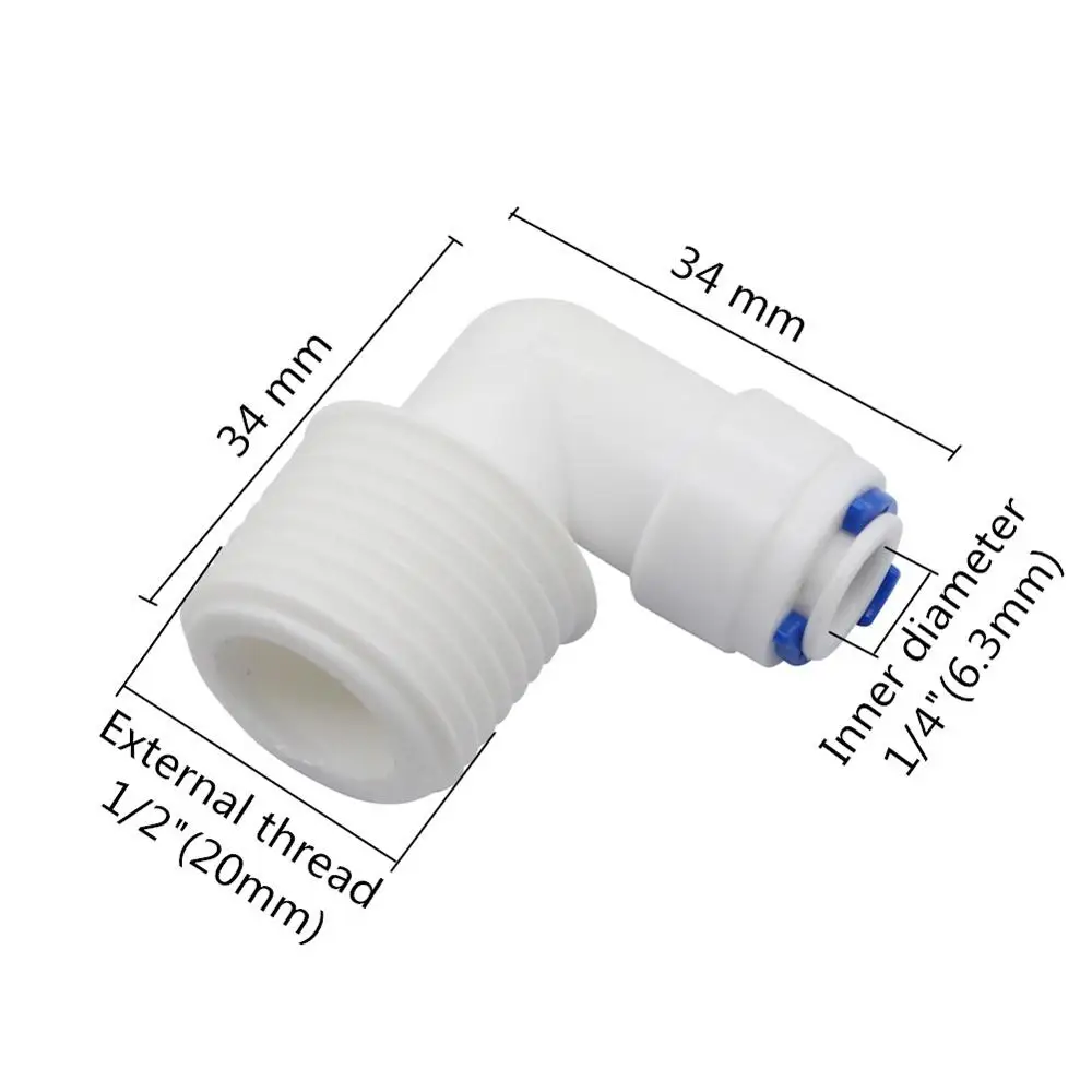 RO Water Elbow Quick Coupling Fitting 6.35mm OD Hose 1/2