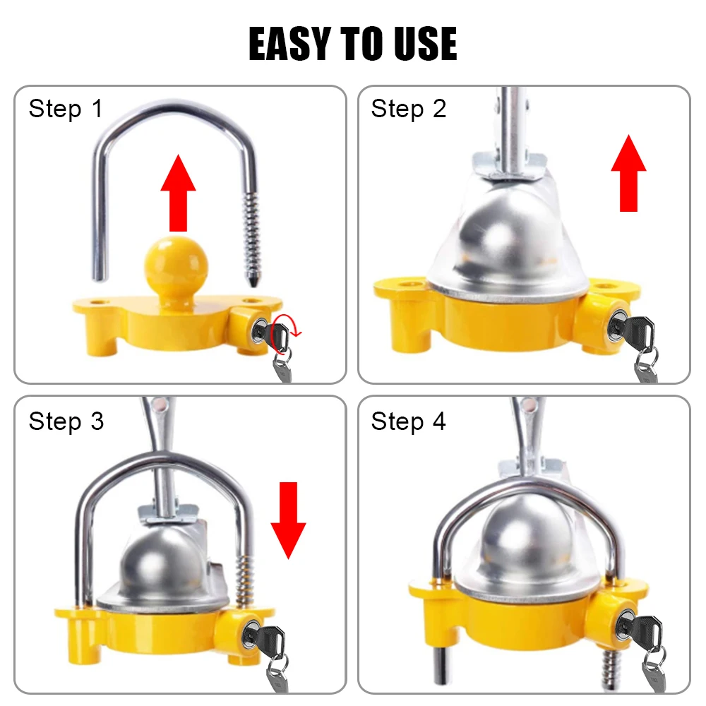 Adjustable Trailer Coupler Hitch Lock Heavy-Duty U-Shape Universal Tow Ball Security Anti-Theft