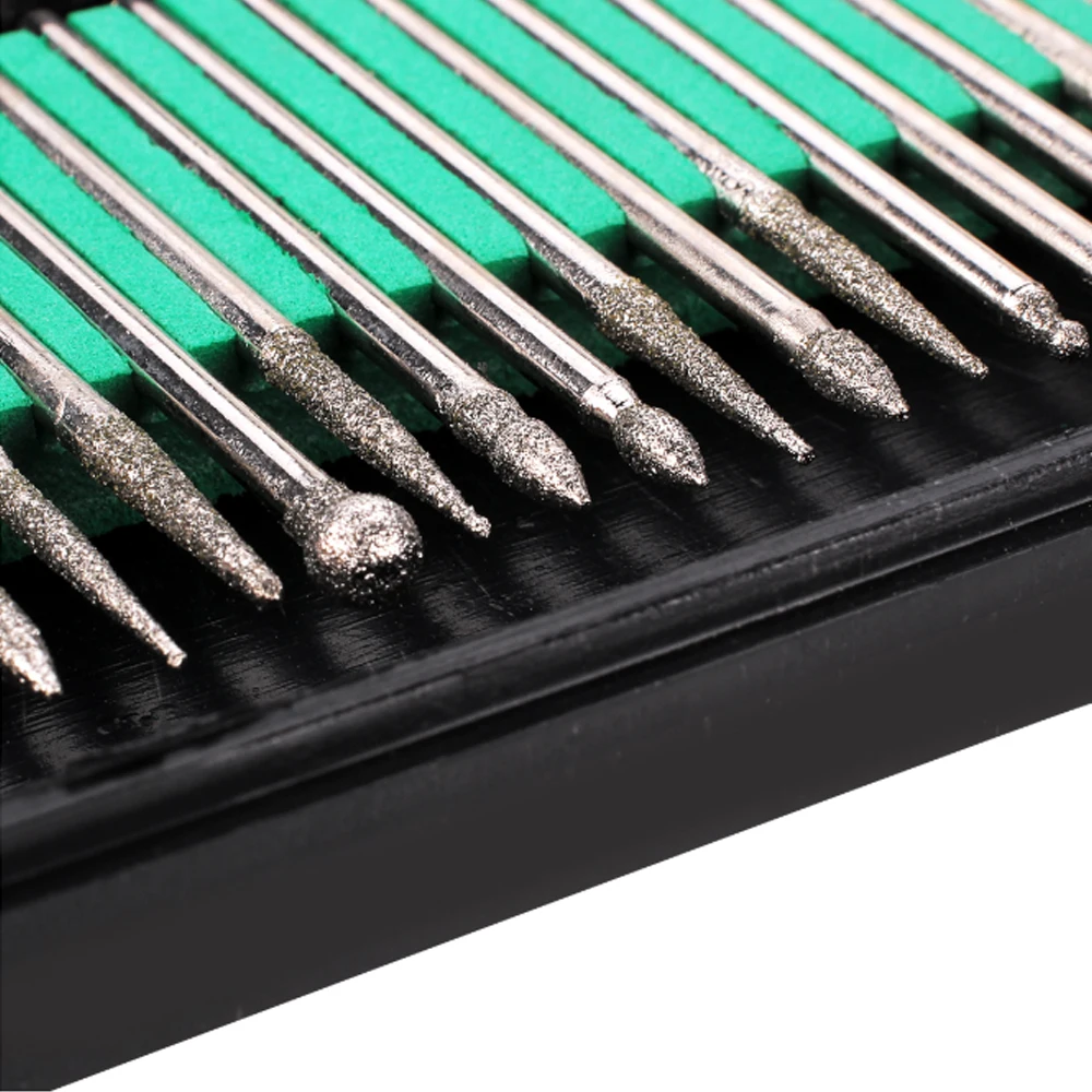 30 Pcs 3mm gambo rettifica punte da trapano testa di taglio Set diamante Dremel intaglio rotante strumento di lucidatura sfera conica testa di macinazione
