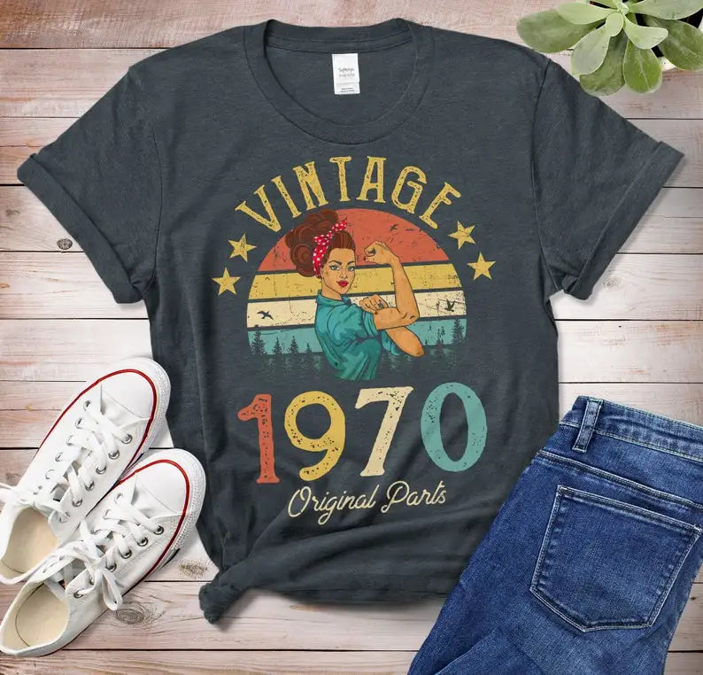 Vintage 1970 T-Shirt Made in 52th birthday years old idea Classic Shirt for Women 100% Cotton O Neck Short Sleeve Girl Top Tee