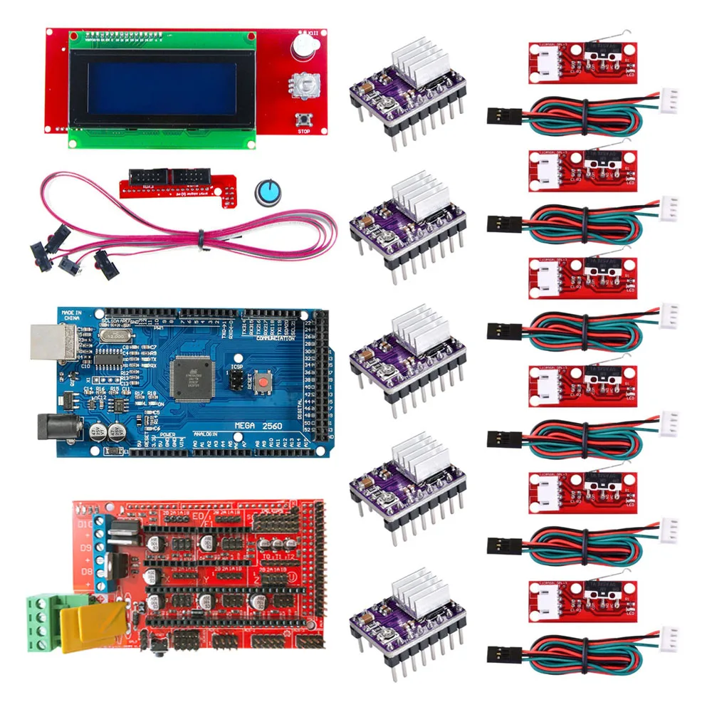 Ramps 1.4 Kit With Mega 2560 r3+Ramps 1.4 Controller+2004 LCD Controller+DRV8825+6x Limit Switch Endstop+Cables For 3D Printer