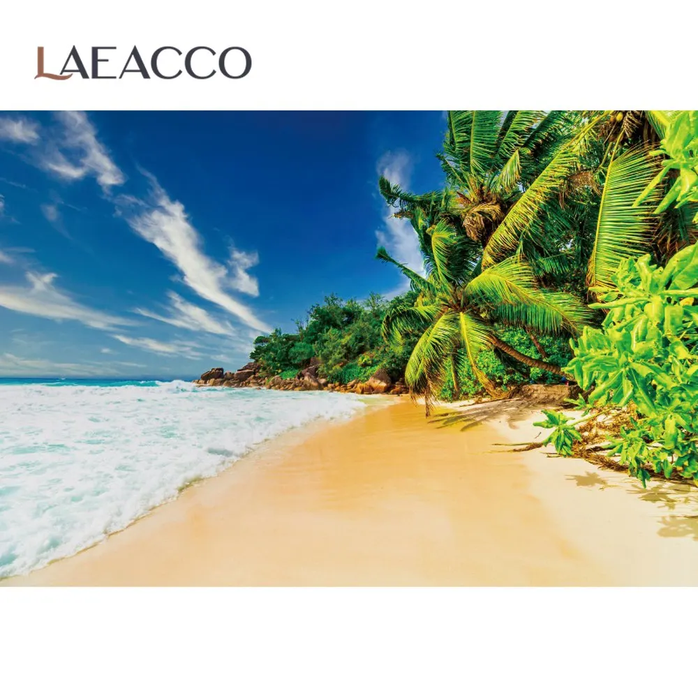 Laeacco Tropical Seaside Beach Plam Tree Forest Mountain Scenic Photography Background Photographic Backdrop For Photo Studio