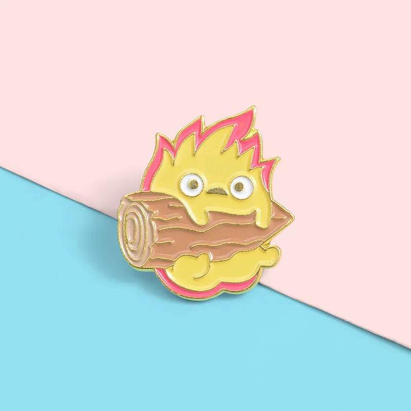 Japanese Anime Fire Elf Howl Brooches Cartoon Calcifer Enamel Pins Bag Shirt Button Badge Jewelry Gift for Friends Kids Fans