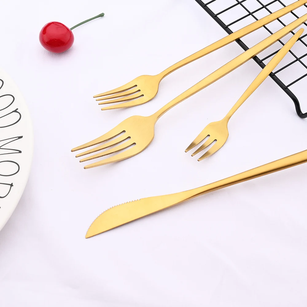 Matte Gold Tableware Stainless Steel Cutlery Set Kitchen Flatware Dinner Fork Spoon Knife Cake Fork Ice Spoon Dinnerware Set