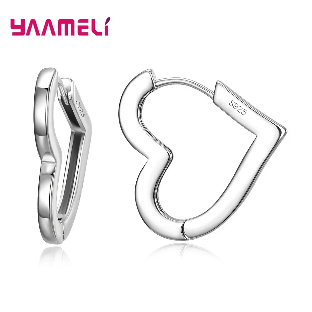 100% Real 925 Sterling Silver Earrings Statement Heart Star Square Round Geometric Hoop Flexible Earwire Leverback Women Jewelry