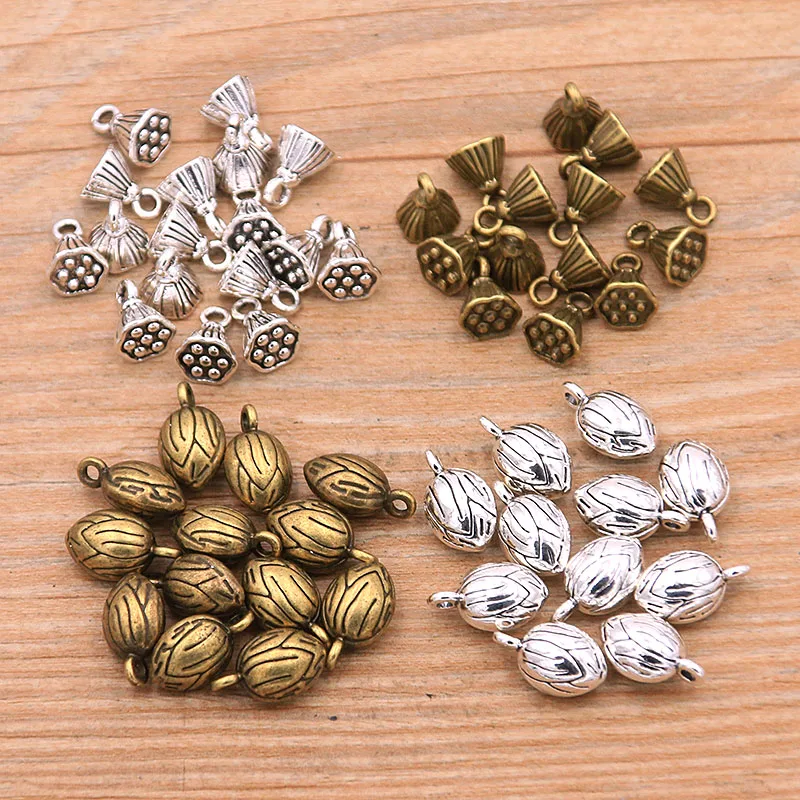 30PCS 2 Styles 2 Color Vintage Metal Zinc Alloy Lotus Seeds Lotus Plant Charms For DIY Necklace Bracelet Jewelry Making Findings