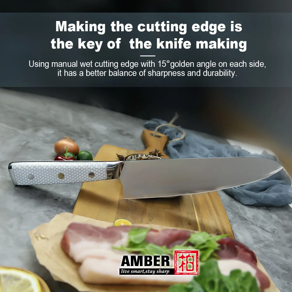 Amber Kitchen Knives 10Cr15Mov 3 Layers Cladding Steel Chef Knife White Honey Comb Resin Handle Meat Cleaver Cooking Tools