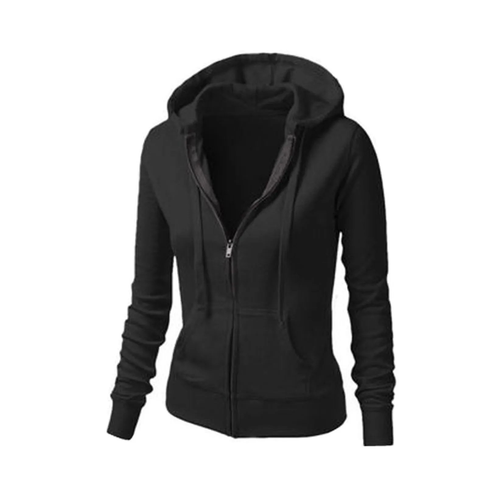 Black Zip Hooded Sweatshirt Winter Jacket Top Oversized Hoodies Fashion Casual Woman Clothes Long Sleeve Pullover Sweatshirts