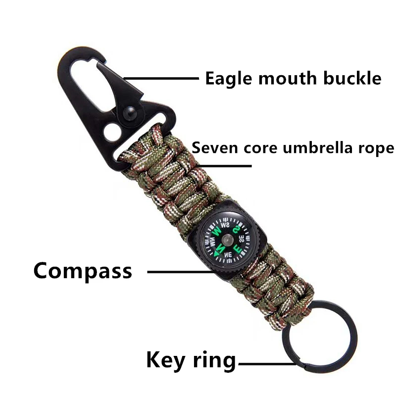 

Наружный Паракорд с компасом, автомобильный брелок для повседневного использования, брелок для восхождения, инструмент для выживания, карабин, шнур, Пряжка для рюкзака