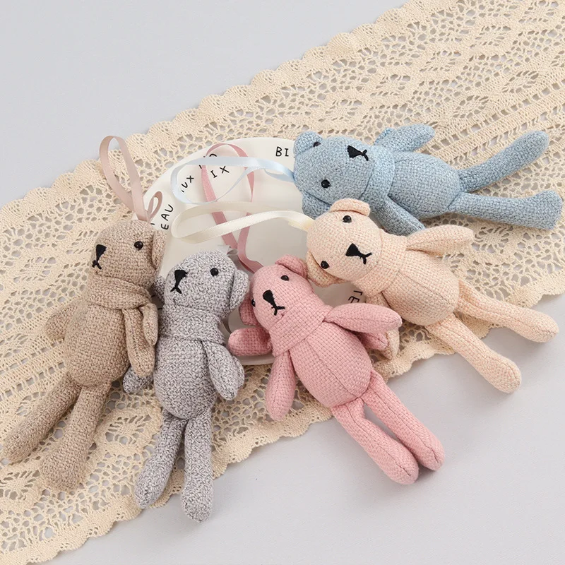 16cm New Linen Teddy Bear Plush Toy Baby Cute Dress Keychain Bag Pendant Doll Gift Birthday Wedding Party Decoration Gift