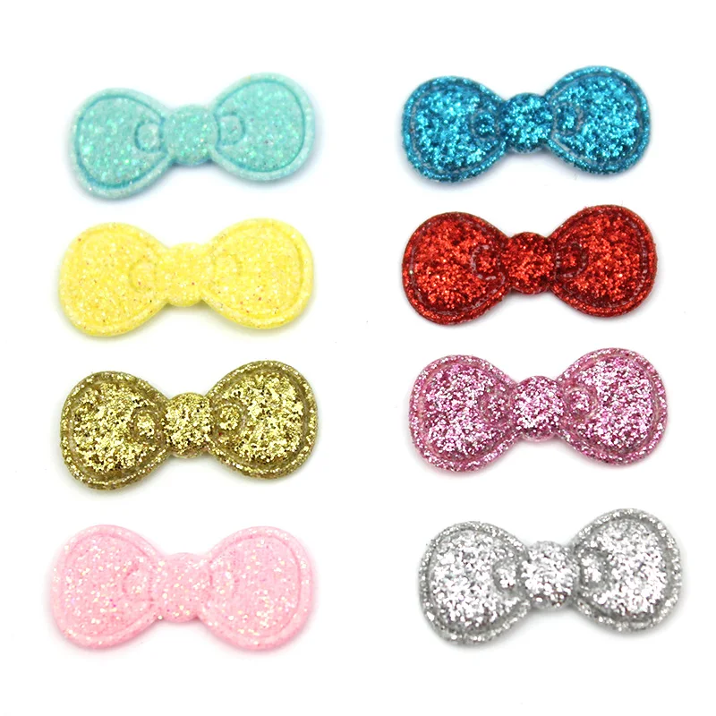 80PCS 1*2.2 centimetri Glitter Bowknot shap Appliques Imbottiti Per Bambini Capelli Clip di BB copricapo Forniture FAI DA TE Lucido mestiere Della