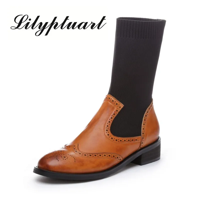 

2020 new round head retro short boots square low heel rub color personality fashion boots Brock set foot socks boots