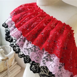 2Meters/lot 15 cm wide pink black red folds embroidered lace skirt clothes home decoration lace accessories SC573