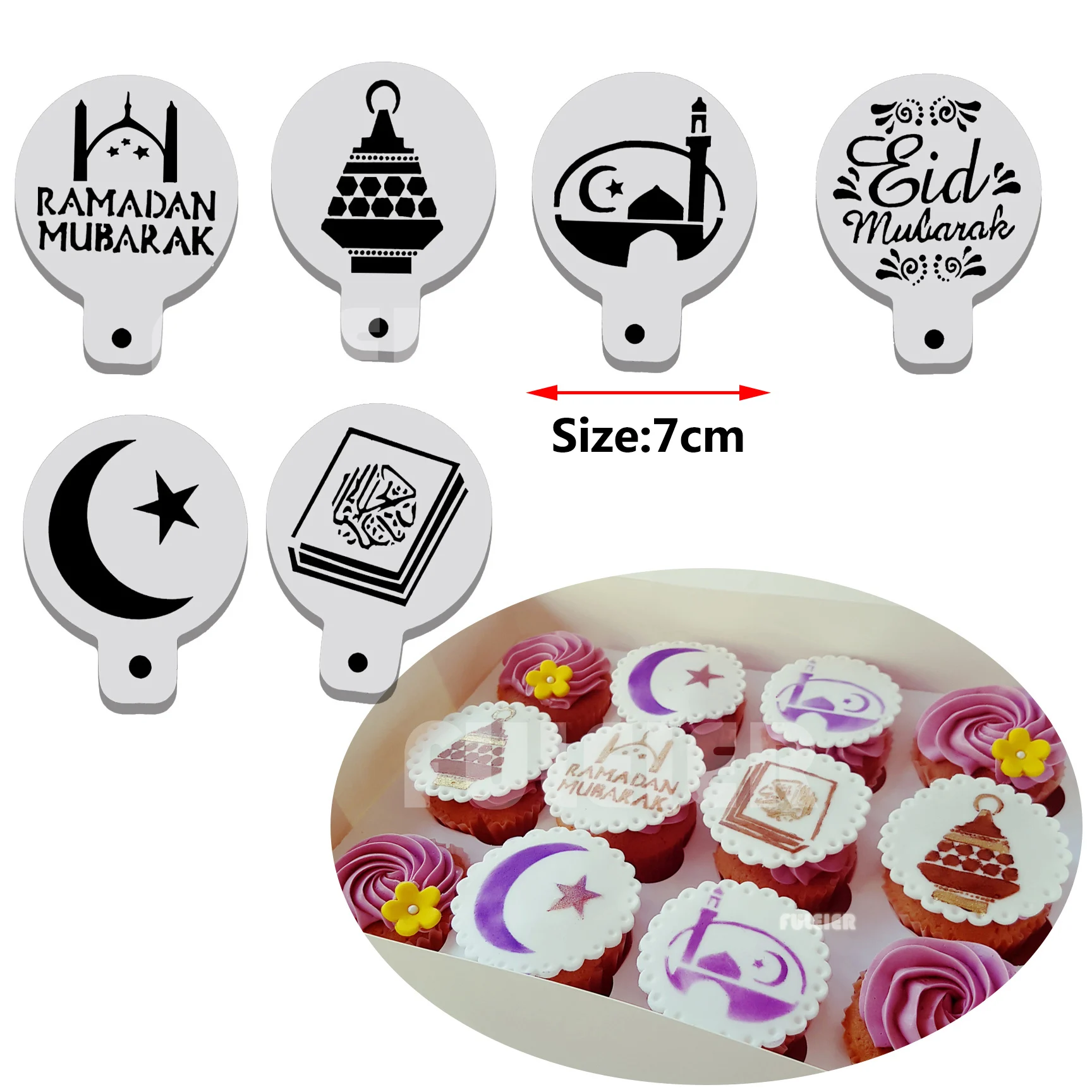 Eid Mubarak Design Decoration Cake Stencil Ramadan Mubarak Baking Pastry Fondant Cake Pattern Printing Stencil Cake Decoration T