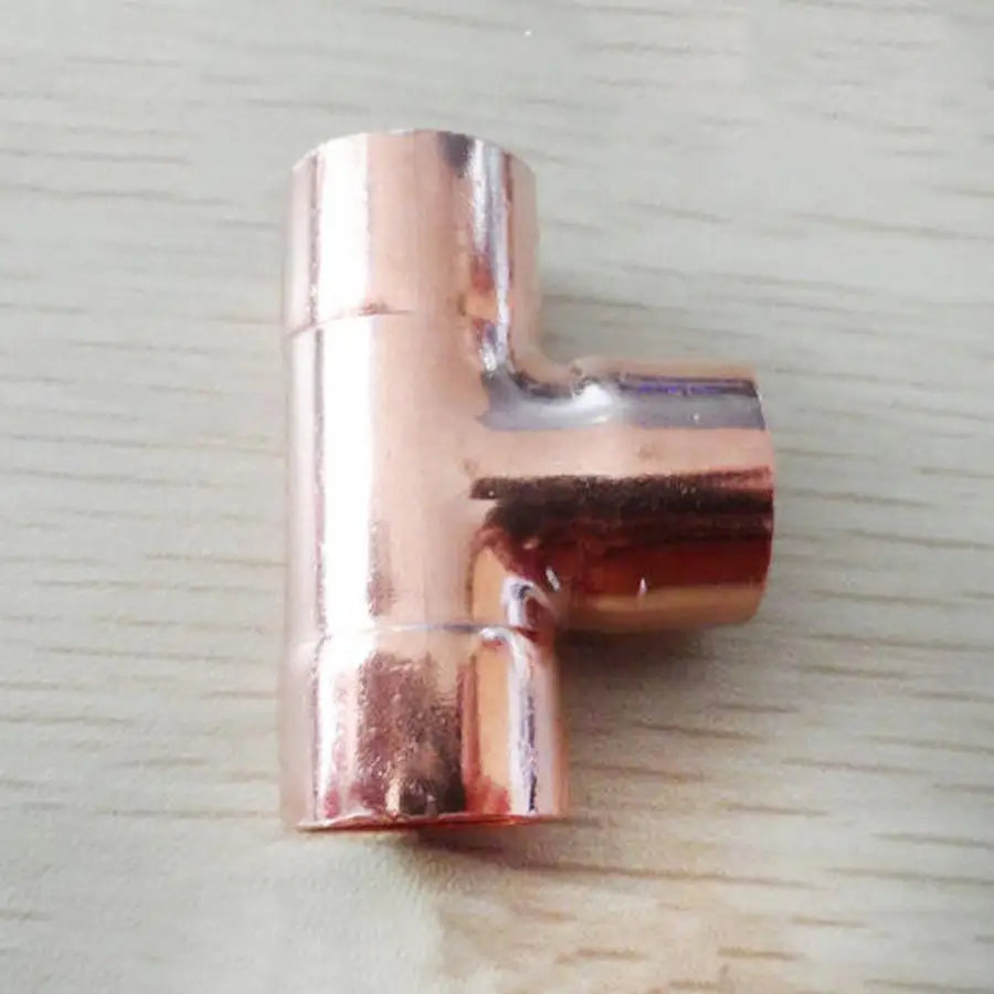 28.6mm Inner Dia x1mm Thickness Copper Equal Tee Socket Weld End Feed Coupler Plumbing Fitting Water Gas Oil