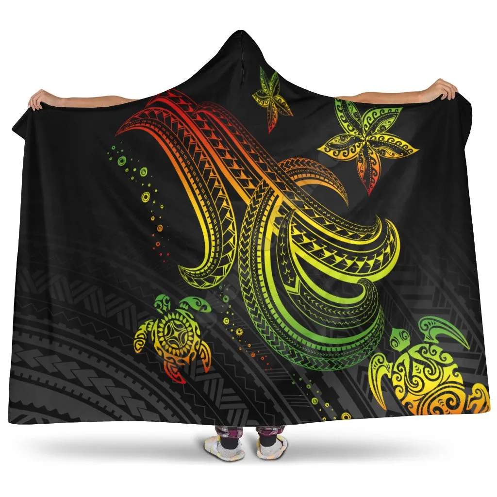 Polynesian Kanaka Maoli Hawaiian Hooded Blanket Turtle Hawaii Map 3D printed Wearable Blanket Adults Kids Hooded Blanket