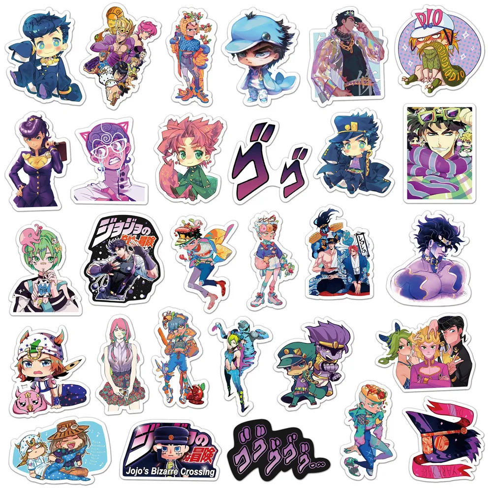 JOJO Bizarre Adventure Graffiti Sticker, Anime Cartoon, Laptop, guitarra, Maleta, monopatín, juguete de decoración, venta al por mayor, 10, 30, 50