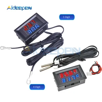 미니 DC LED 듀얼 디스플레이 디지털 온도계, NTC 방수 금속 프로브 온도 센서, 실내 테스터, 4V-28V, 0.28 인치