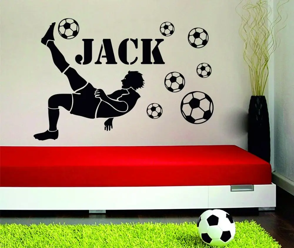 Football Player Personalised  Custom Customized Boys Name With Footballs Vinyl Wall Sticker Decal Decor