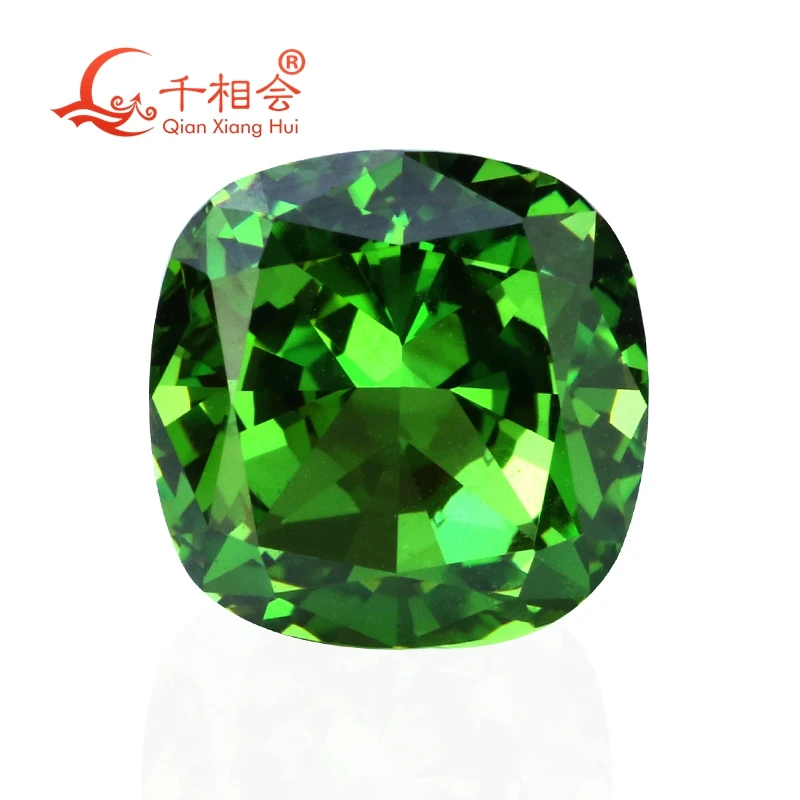 10x10mm green color cushion shape  brilliant crushed ice cut  cubic zirconia loose stone cz stone