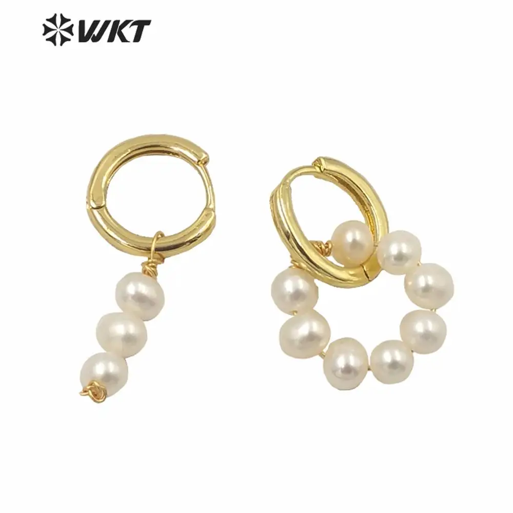 

WT-MPE052 WKT High Quality Hand Make Round Clasp Gold Electroplated Pearl Earrings Gorgeous Freshwater Beads Jewelry Findings