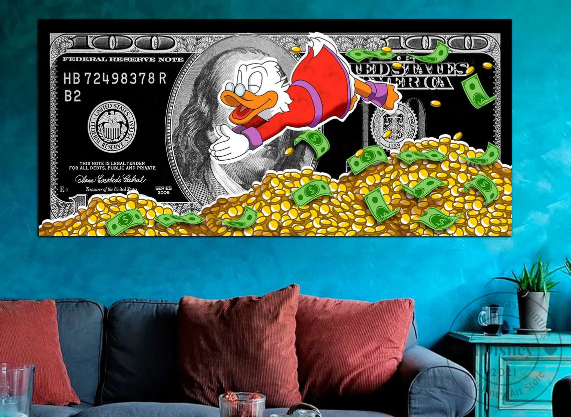 

Disney Cartoon Donald Duck Poster Prints Abstract Money Wall Art On Canvas Painting Picture for Living Kids Room Home Decoration