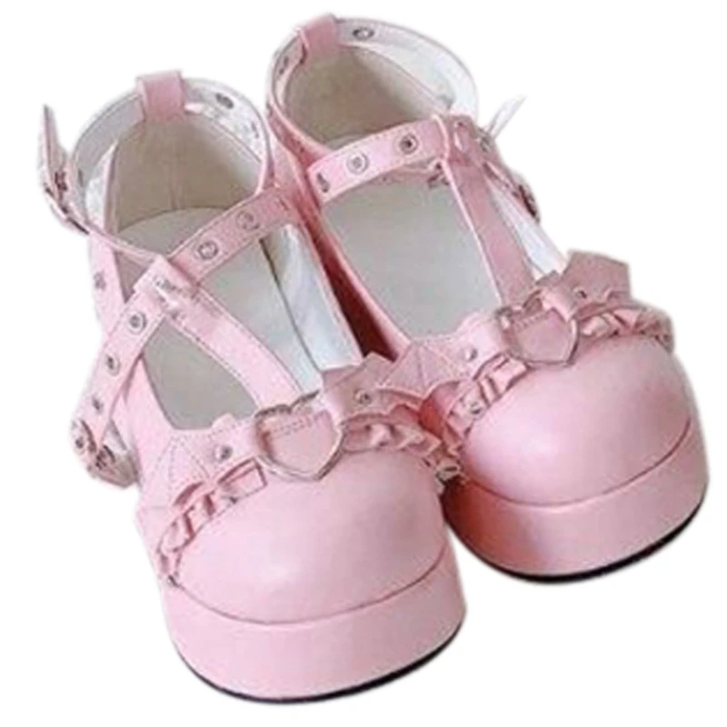 Women Shoes Loli Sweet Lolita Shoes Platform Round Head Thick Heel Cross Bandage Women Shoes Kawaii Cosplay Mary Jane