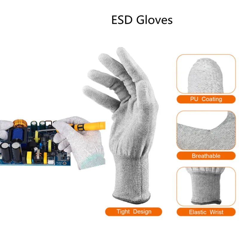 1 Pair Antistatic Gloves Anti Static Computer PC ESD Electronic Working Gloves Wholesale High Quality for Finger Protection