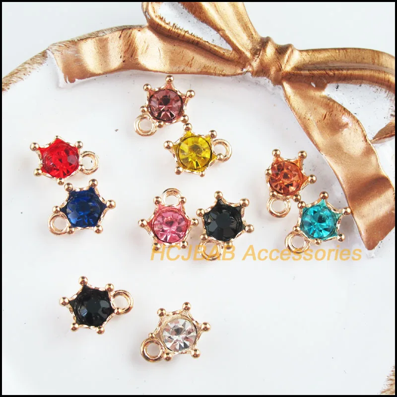 20 New Crown Charms Gold Color Retro Mixed Crystal Pendants 11x13.5mm