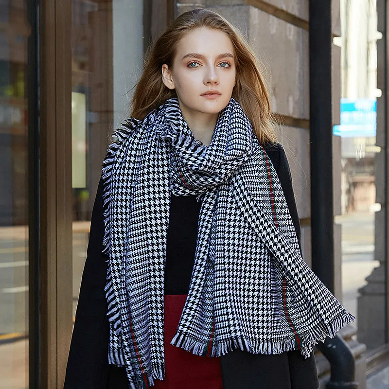 2023 NEW  Real Wool Women Scarf Stole Plaid Wool Scarves for Women Winter Warm Female Poncho Cape Fashion Lady Shawls New Styles