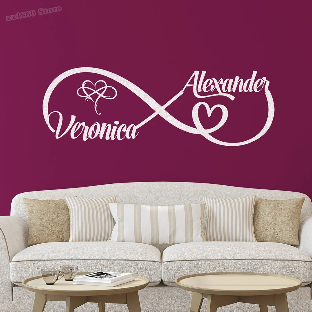 Infinity Sign Wall Decal Personalized Name Infinity Sign Wall Sticker Couple name Custom Decal Bedroom Decor Vinyl Sticker A091