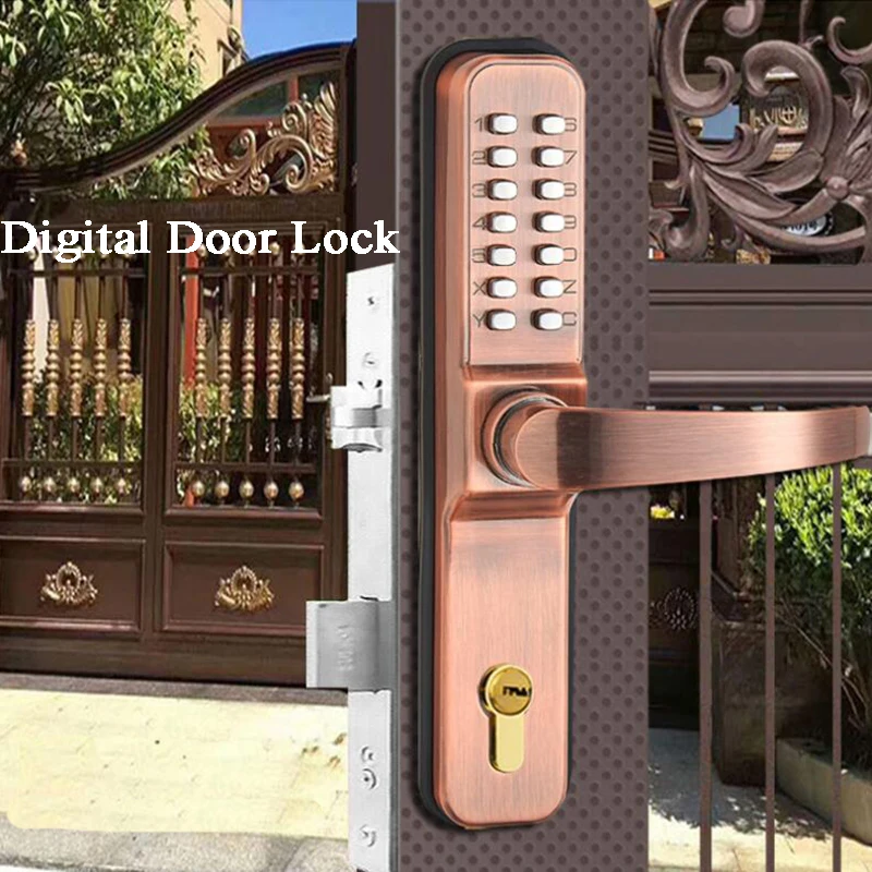 Waterproof Villa Lock Smart Digital Door Lock Keypad Mechanical Key lock Long handle Passage Mode 3585 Latch Mortise Gate Opener