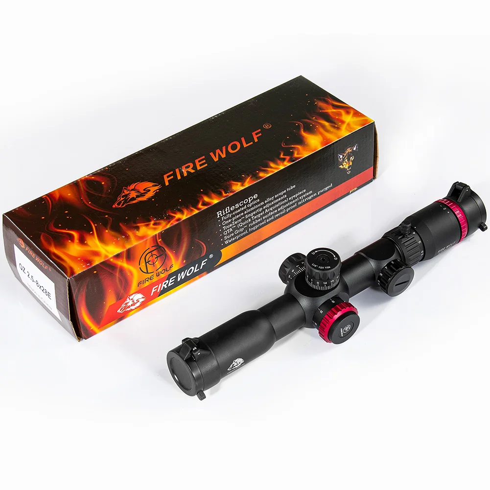 FIRE WOLF 2.5-8X28 FFP Hunting Scope Double Cross Red and Green Focusing Tactical Optical Scope Sniper