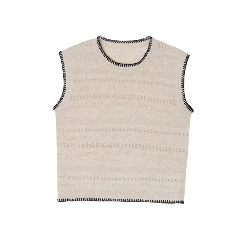 

Cropped Crochet Tank Top Women Textured Stitched Trim Knitted Tops