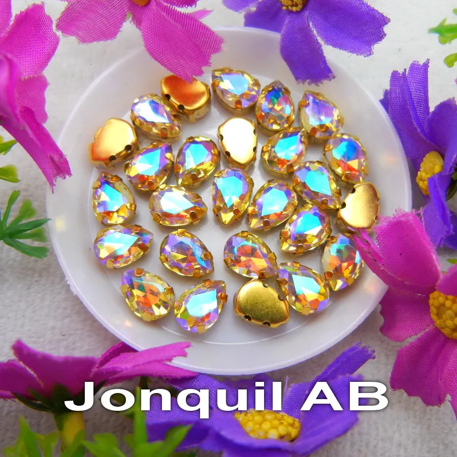AB Colors 7 Größen Goldene Krallenfassungen Tropfenförmige Glas-Kristall-Applikationen zum Aufnähen, Strass-Perlen, Kleidungsapplikationen, DIY-Verzierung – Detail 6