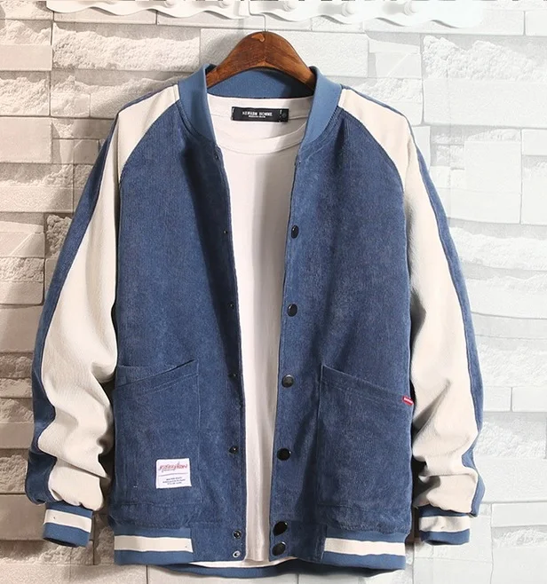 

Baseball Jacket Mens with Button College Patchwork Jacket Coat Men M-3XL Bomber Jacket Men Fashion