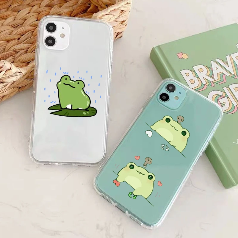 Mint Green Funny The Frog Cute Cartoon Phone Case for IPhone 11 12 Mini Pro XS MAX 8 7 6 6S Plus X SE 20 13 XR Shockproof Cover