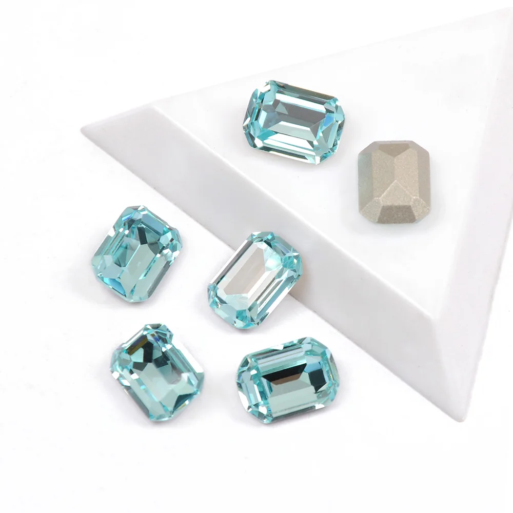 K9 Crystal Aquamarine Fancy Stone Rectangle Octagon Rhinestones with Pointback for Jewelry And Garment Bling Strass Chaton