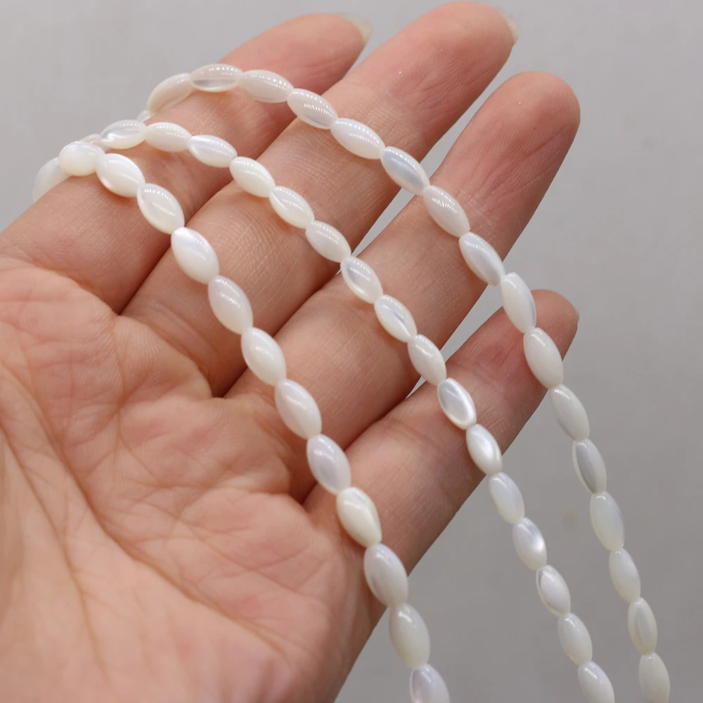 Rice Shape White Natural Mother of Pearl Shell Bead Oval Top Shell Beads for Jewelry Making DIY Crafts Necklace Bracelet 14\'\'