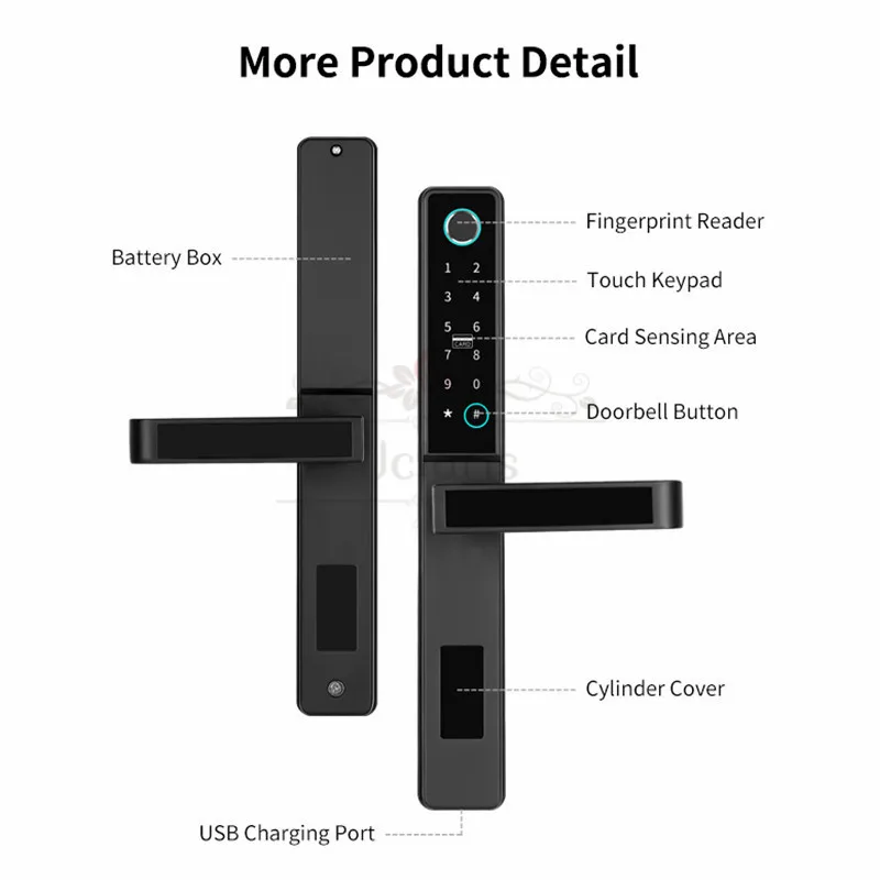 Tuya App Wifi Smart Door Lock Aluminum Biometric Fingerprint Lock Digital Keyless For Glass Sliding,Wooden,Metal,Outdoor Gate