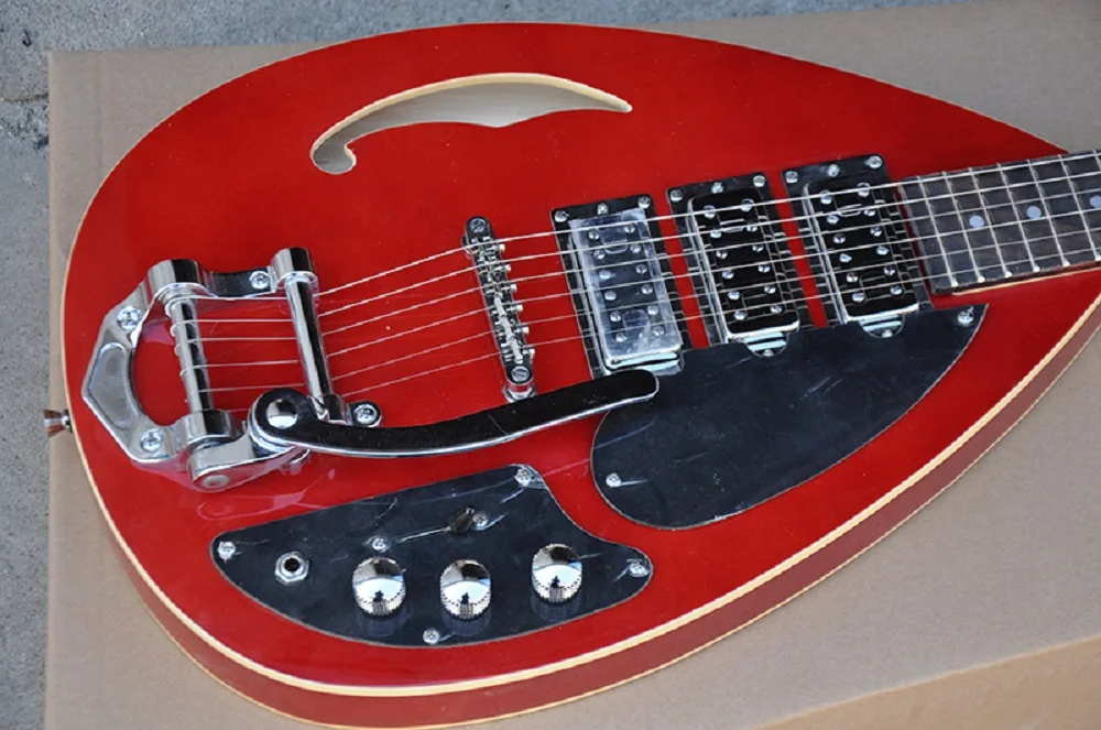 Red Semi-hollow Electric Guitar with Tremolo,22 Frets,Rosewood Fretboard,Providing Customized Service