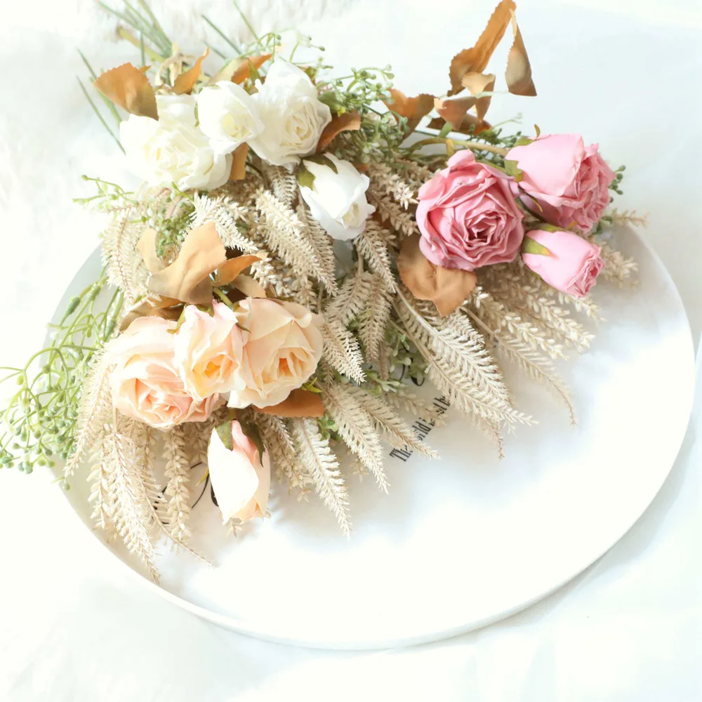 

Dried Bunch of Rose Grain, Cloth Rose Flower, Home Table Decoration, Party Wedding Bride Hand Holding Bouquet Display Roses