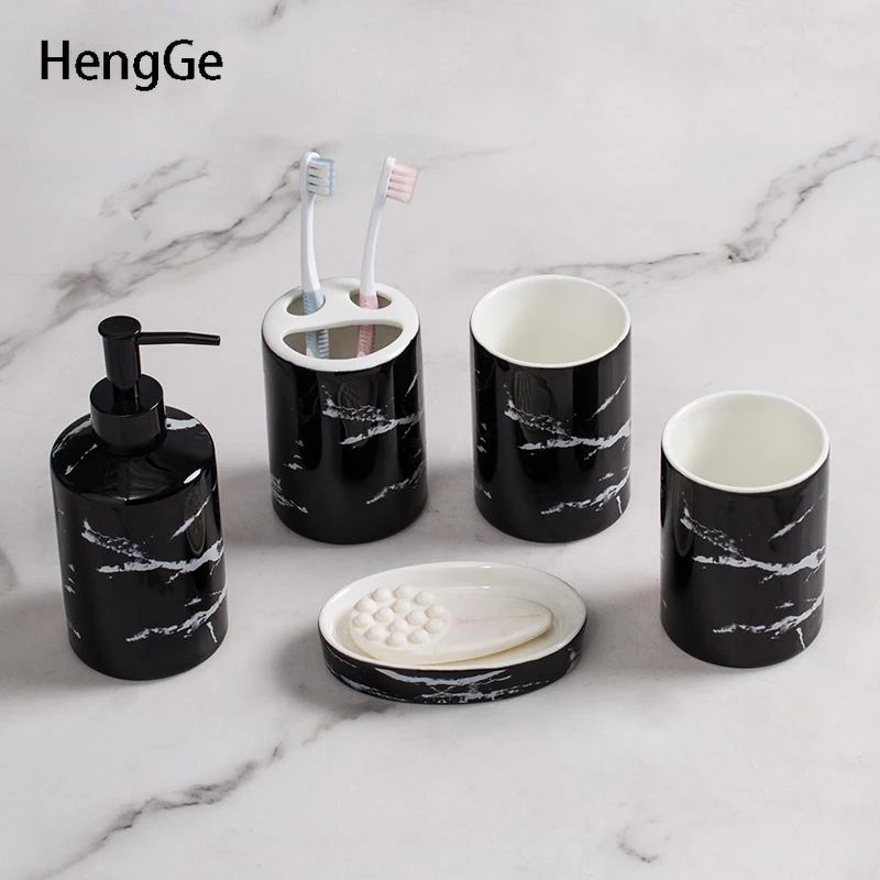 

Northern Europe Fashion Marbling Ceramics Bathroom Five-piece Suit Bathroom Wash Cup Toothbrushing Cup Hotel Home Decorate