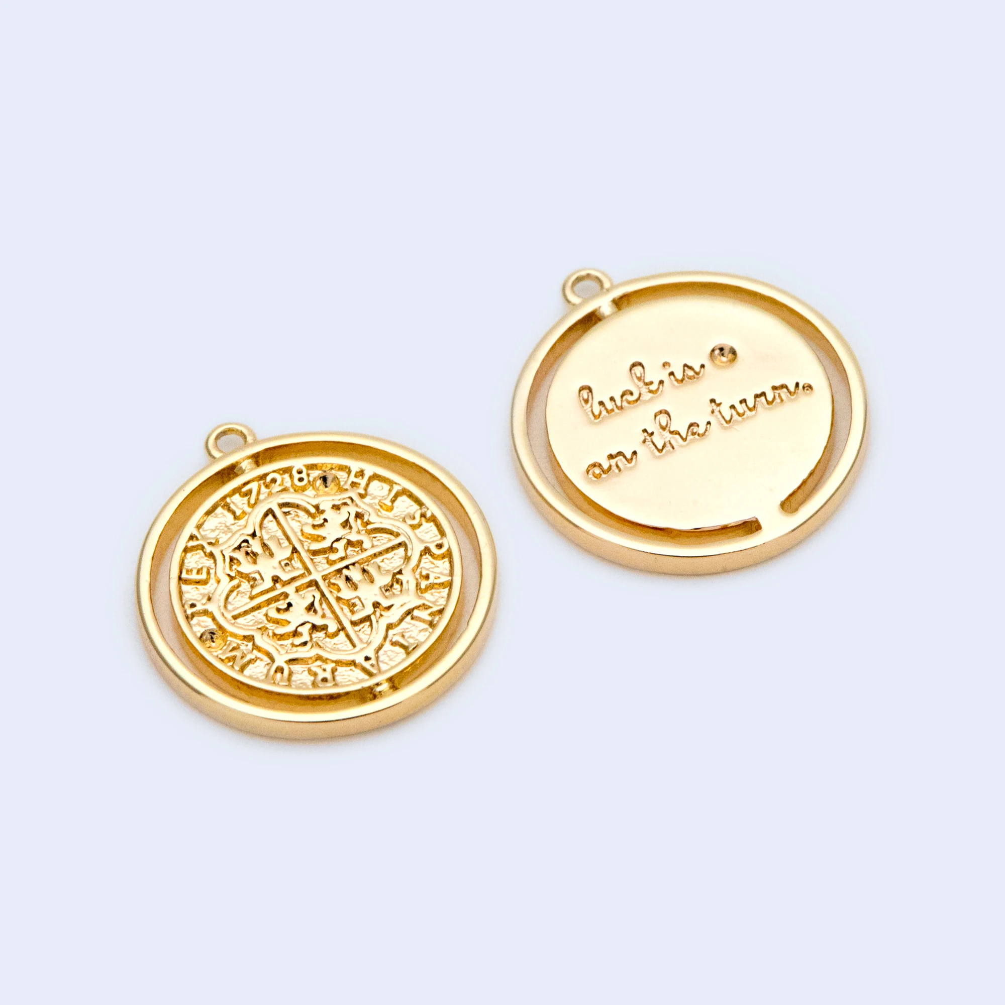 10pcs Gold Medallion Charm Pendant 16x14mm, Jewelry Supply (GB-1634-1)