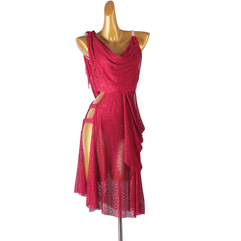 

Women Rhinestone Latin Dance Dress Adult Costume Fringe Latin Dance Competition Outfit Salsa Dance Wear
