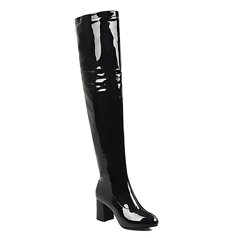 Sgesvier Fashion Over the Knee Boots Women Orange Red Yellow Green Thigh High Boots Square High Heels Party Shoes Lady Plus Size